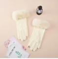 Gants d'hiver pour femmes tactiles chauds avec poignets en peluche fourrure, doublure en polaire. - Beige