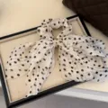 Coletero retro de lunares con cinta larga de lazo, elegante goma para el pelo de tela. - Lunares Blanco