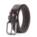Ceinture en cuir marron pour homme, style business casual avec boucle ardillon en métal. - Café / 115cm