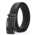 Herren Automatikschließe Ledergürtel Schwarz Echtes Rindsleder Freizeithose Gürtel Neu - 115cm / Waffenschwarz