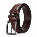 Brown crocodile pattern men belt with metal pin buckle, classic casual leather belt for daily wear. - Dark Coffee / 120cm