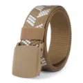 Men's tactical canvas belt with creative white geometric pattern and durable plastic buckle. - Khaki / 105cm