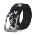 Men's black and white woven tactical belt with metal pin buckle casual outdoor style - Black