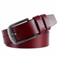 Herren weinrote Echtleder Gürtel mit Metalldornschließe, klassische lässige Business Hose. - 120cm / Rot