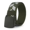 Army green nylon tactical belt with unique white woven geometric pattern and plastic buckle. - Green / 105cm
