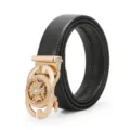 Herren Automatik Ledergürtel mit goldener verziertem Schnalle Business Freizeit - 120cm / Gold Swivel Buckle