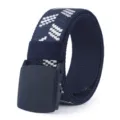 Dark blue tactical nylon belt with white geometric woven pattern and plastic buckle for men. - Blue / 105cm