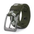 Men tactical nylon belt with geometric pattern and metal pin buckle for outdoor travel. - Blue