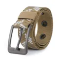 Men's nylon tactical belt with metal pin buckle, durable canvas strap, outdoor casual style. - Khaki