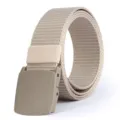 Detail view of khaki nylon woven tactical belt featuring durable plastic snap buckle. - 120cm / Beige