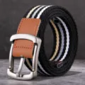 Ceinture en toile décontractée pour homme avec rayures stylées et boucle en métal solide - 120cm / Rayures Jaune et Blanc
