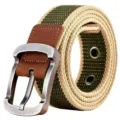Herren Freizeit Canvas Gürtel mit stilvollem grünem Streifendesign, Metall Dornschließe. - 120cm / Kaffee Streifen