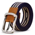 Ceinture en toile décontractée pour homme avec boucle en métal élégante et résistante. - 120cm / Rayures Beige