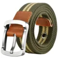 Ceinture en toile décontractée pour homme avec boucle en métal robuste et sangle tissée. - 120cm / Rayé Vert Armée
