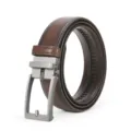 Herren Ledergürtel mit silberner Automatikschließe, brauner Business Freizeit Gürtel für Herren. - 120cm / Kaffeebraun
