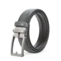 Herren Automatik Ratschen Ledergürtel mit grauem Band und Gunmetal Schnalle für Business. - 120cm / Dunkelgrau