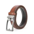 Men's brown leather belt with automatic metal buckle stylish casual business waist belt - 120cm / Light Coffee
