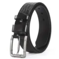 Ceinture homme en cuir noir avec motif crocodile et boucle ardillon vintage pour affaires. - 110cm / Noir