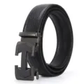 Herren Ledergürtel Automatikschnalle schwarz Business Freizeit stilvolle Metall-Schnalle - Waffenschwarz / 115cm