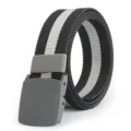 Durable nylon canvas belt with plastic buckle, black and grey striped outdoor casual webbed belt. - Gray / 120cm