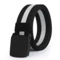 Black and white striped nylon belt with plastic buckle, casual outdoor web belt for daily wear. - Black / 120cm