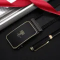 Herren Ledergürtel Automatik Metallschließe Business Freizeit Luxus hochwertige Anzuggürtel - Gold