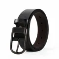 Cinturón de cuero negro para hombre con hebilla de metal cinturón casual de negocios - 125cm / Gunmetal y Negro