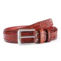 Men's Red Brown Crocodile Embossed Leather Belt Silver Metal Buckle Casual Jeans Belt - Camel