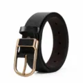 Cinturón de cuero negro clásico para hombre con hebilla de metal dorada, estilo casual de negocios. - 125cm / Oro + Negro