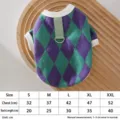Cute argyle pet sweater with traction ring for cats and dogs, cozy spring autumn winter warm clothes - S / Green