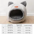 Cama cueva cerrada y cálida para gatos con orejas, nido de felpa suave para perros y gatos. - M / Gris