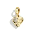 Gold heart angel wing charm pendant with cubic zirconia and engraved sweet love text. - Gold Angel Wing Heart Quote Charm (007)