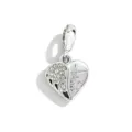 Silver heart angel wing charm pendant with sparkling crystals and romantic love quote engraving. - Silver Angel Wing Heart Quote Charm (008)