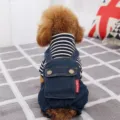 Cute striped denim overalls for small dogs, comfortable four-leg pet apparel for puppy poodle. - XS / Navy and White Striped Denim Overalls