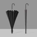 Parapluie long noir minimaliste avec housse imperméable et design uni pour l'usage quotidien. - 16 Baleines avec Housse Imperméable / Noir graphite