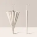 Ombrello lungo minimalista a 16 stecche color crema tinta unita, elegante stile retrò. - 16 Stecche con Custodia Impermeabile / Riso Indus