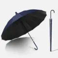 Ombrello lungo blu scuro con 16 stecche e rivestimento nero per protezione solare. - 16 Stecche Colla Nera Custodia Impermeabile / Blu scuro