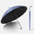 Ombrello automatico a manico lungo con 16 stecche blu nebbia e protezione solare nera. - 16 Stecche Colla Nera Custodia Impermeabile / Blu nebbia