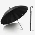 Ombrello lungo classico nero a 16 stecche con protezione UV e manico ricurvo. - 16 Stecche Colla Nera Custodia Impermeabile / nero classico