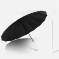 Ombrello lungo bianco puro tinta unita 16 stecche rivestimento nero protezione solare - 16 Stecche Colla Nera Pelle Manico Curvo Custodia Impermeabile / Bianco puro