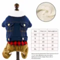 Pet dog winter denim jacket warm fleece four-leg coat puppy clothes with size guide - Navy Blue