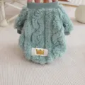 Green fuzzy dog sweater with cable knit design, warm winter apparel for small pets. S-XXL. - S / Green