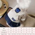 Cute pet dog four-leg plaid shirt fake two-piece with cartoon embroidery, warm winter clothes. - XS / Blue Pants
