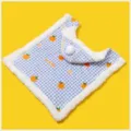 Cute winter pet cape blanket with blue gingham and orange print, warm plush trim for cats. - S / Blue Plaid