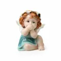 Resin angel figurine ornament, cute sitting little fairy with wings, blue dress decor 1pc - Speak No Evil Little Flower Fairy