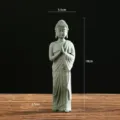 Blue sandstone standing Zen Buddha statue tabletop ornament for home decor and living room. - Standing with Hands Together
