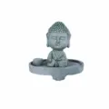 Zen stone little monk incense burner holder with tray, meditation table decor item 12cm - Peaceful Big Head Buddha (Peaceful)