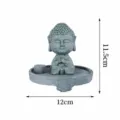 Zen sandstone Buddha statue incense burner holder with tray home desktop decor craft 12cm - Praying Big Head Buddha (QIFU)
