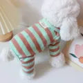 Cute striped four-legged dog pajamas, thin breathable pet loungewear for small dogs and puppies. - S / Coffee Stripe