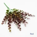 Red artificial eucalyptus branch plastic plant for home decor, floral arrangement, and walls. - Red